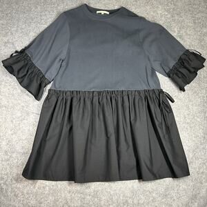 Vanessa Bruno Dress Womens Large Gray Peplum Bows Cotton Capsule Minimalist